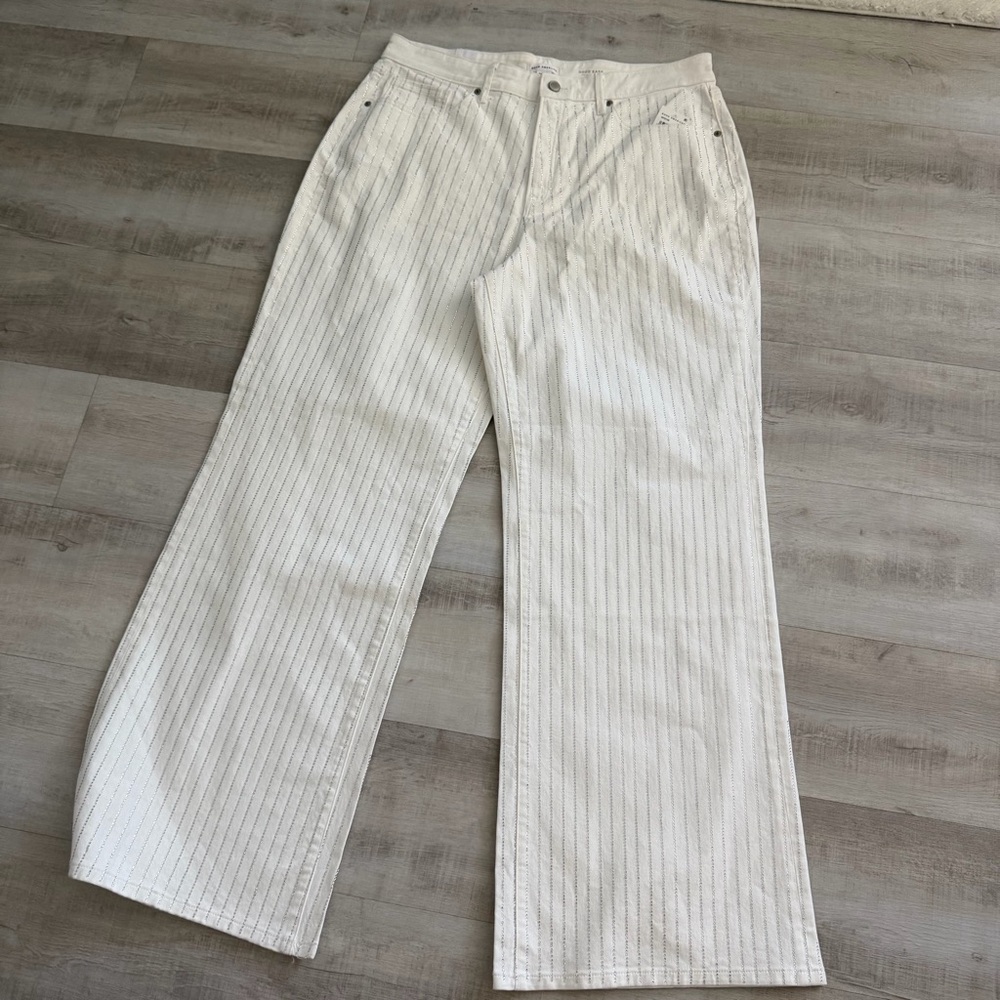 Good American White rhinestone Pinstripe Wide Leg Jeans - Picture 4 of 9